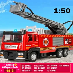 1:50 Fire Truck Alloy Diecast Simulation Sprinkler Toy with Light Music Water Spray Rescue Car Children's Toy Firefighter Truck