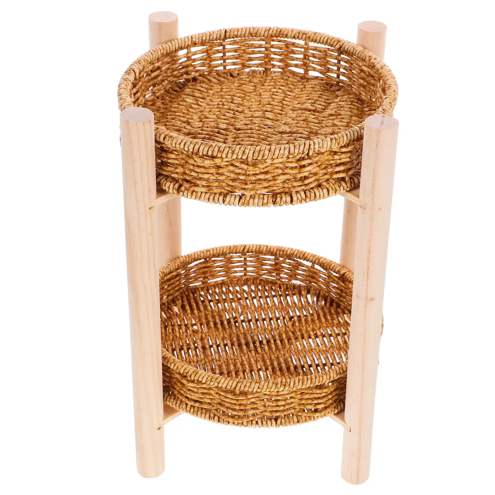 

Набор из 2-х двухъярусных корзин для фруктов ручной работы, для хранения закусок, хлеба, мелочей, настольный органайзер, круглый, имитация ротанга