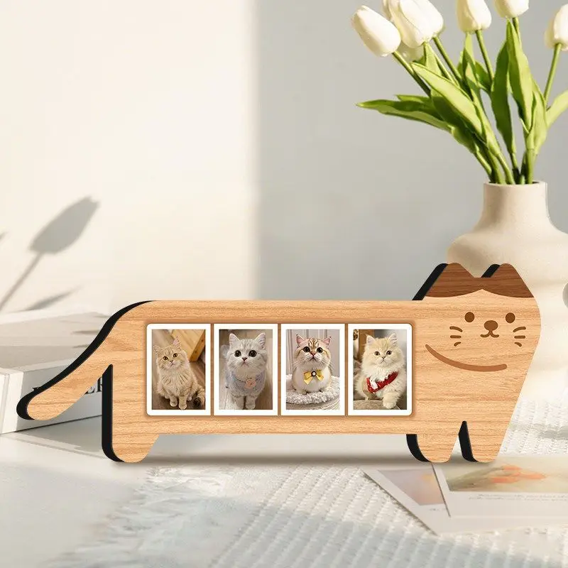 Custom Pet Photo Frame Wooden Desktop Ornament Personalized Dog Cat Picture Frame Printed Photo Memorial Gift for Dog Mom