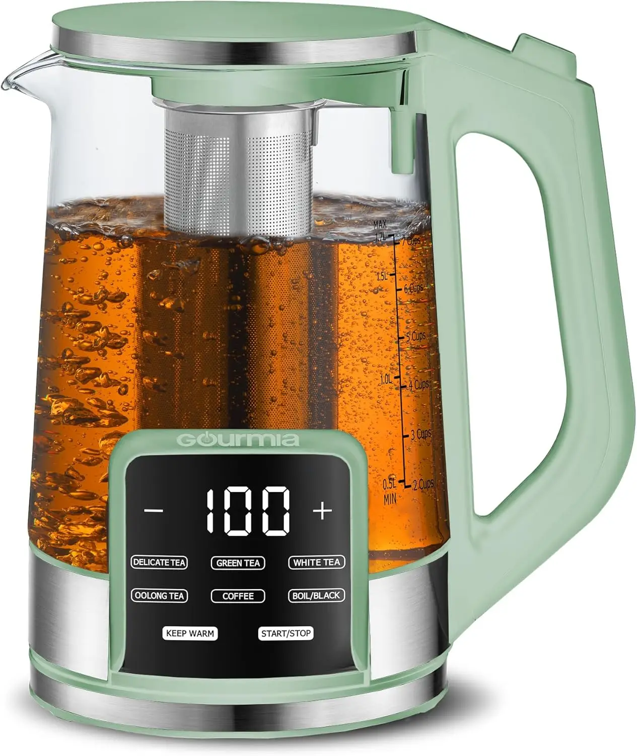 

Programmable Glass Kettle with Digital Display, 1.7L Capacity, Temperature Control for Tea & Coffee, Green