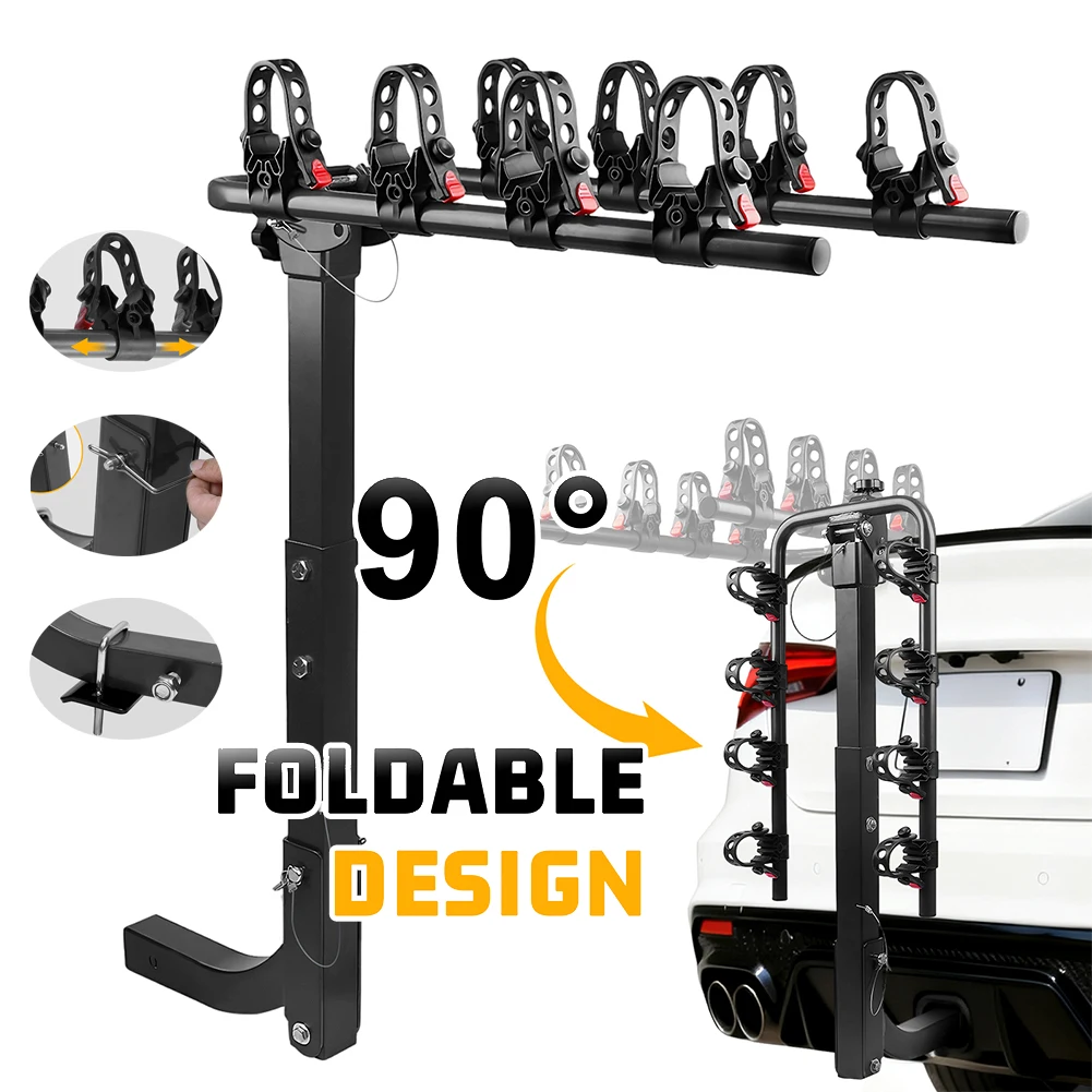 

Bicycle Carrier Foldable 4-Bike Hitch Mount Rack for Cars Trucks SUVs Minivans