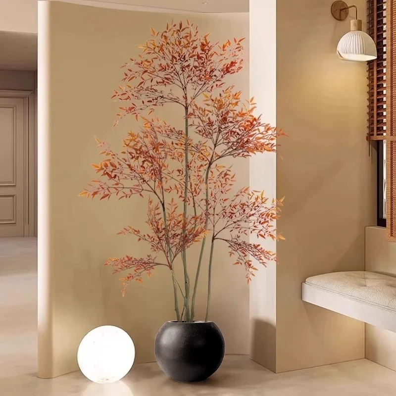 Simulation green plant Nantianzhu high-end light luxury indoor living room TV cabinet floor ornament potted false tree