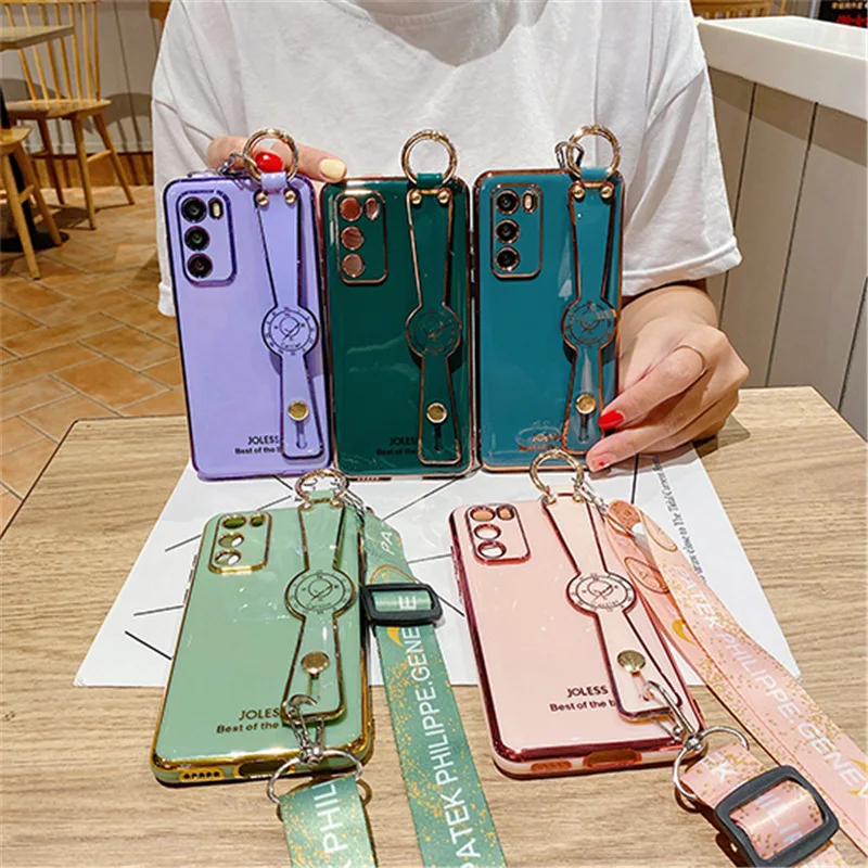 

10pcs Crossbody Plating Wristband Holder Case for Huawei P40 P50 Pro P30 P20 Nova 5T Mate 20 30 40 Pro Honor 10 Lite 20 30 8X 9X