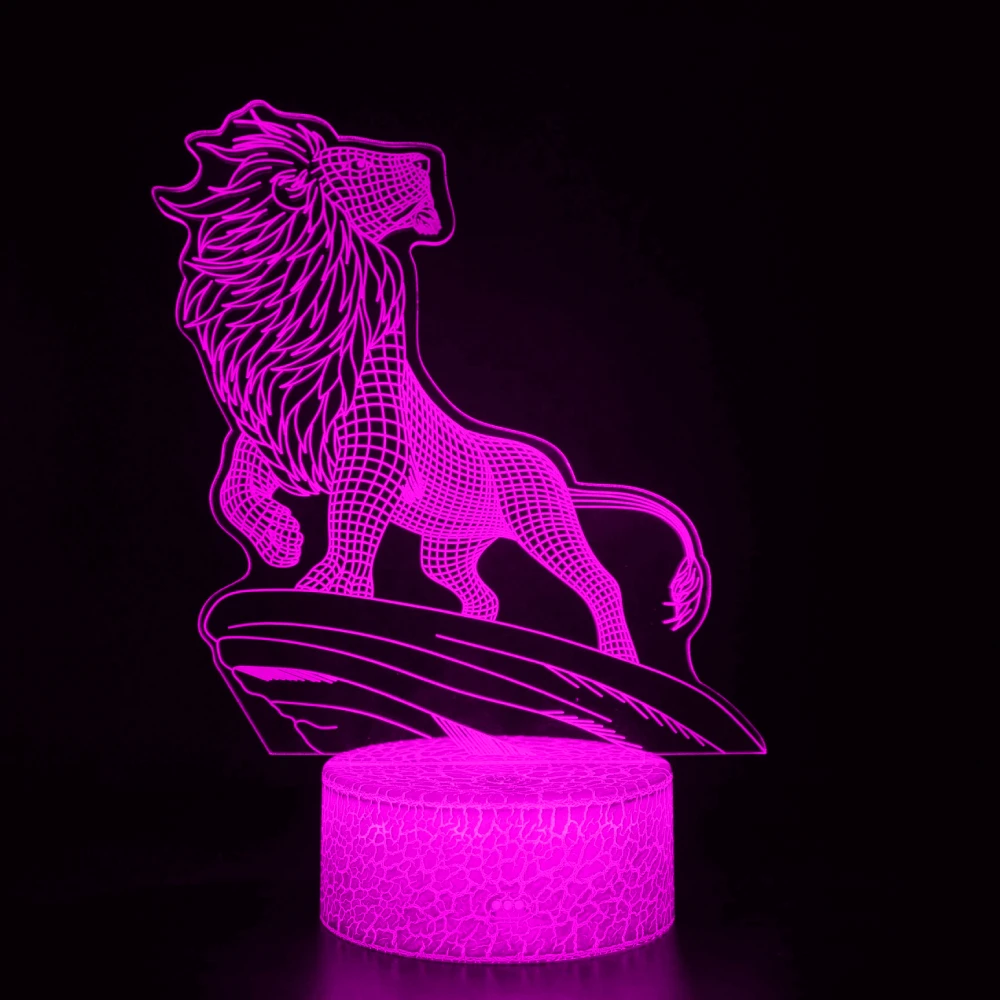 Nighdn Lion 3D Night Light 7 Color Changing Touch USB Bedside Lamp for Kids Room Creative Birthday Gift Visual Illusion Lamp