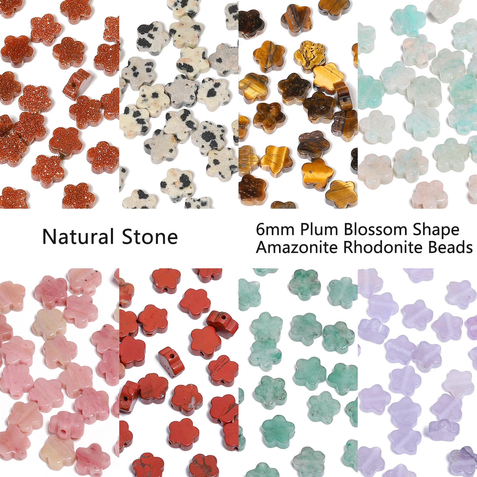 30pcs Plum Blossom Shape Natural Stone Rhodonite Amazonite Turquoise Beads Spacer Beads for Jewelry Making DIY Energy Bracelets