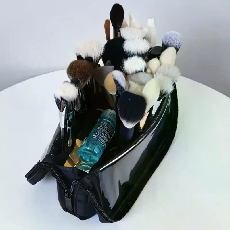 Makeup Brushes Organizer Storage Bag Foldable Stand-up with Adjustable Dividers Waterproof Portable Pouch for Outdoor Makeup