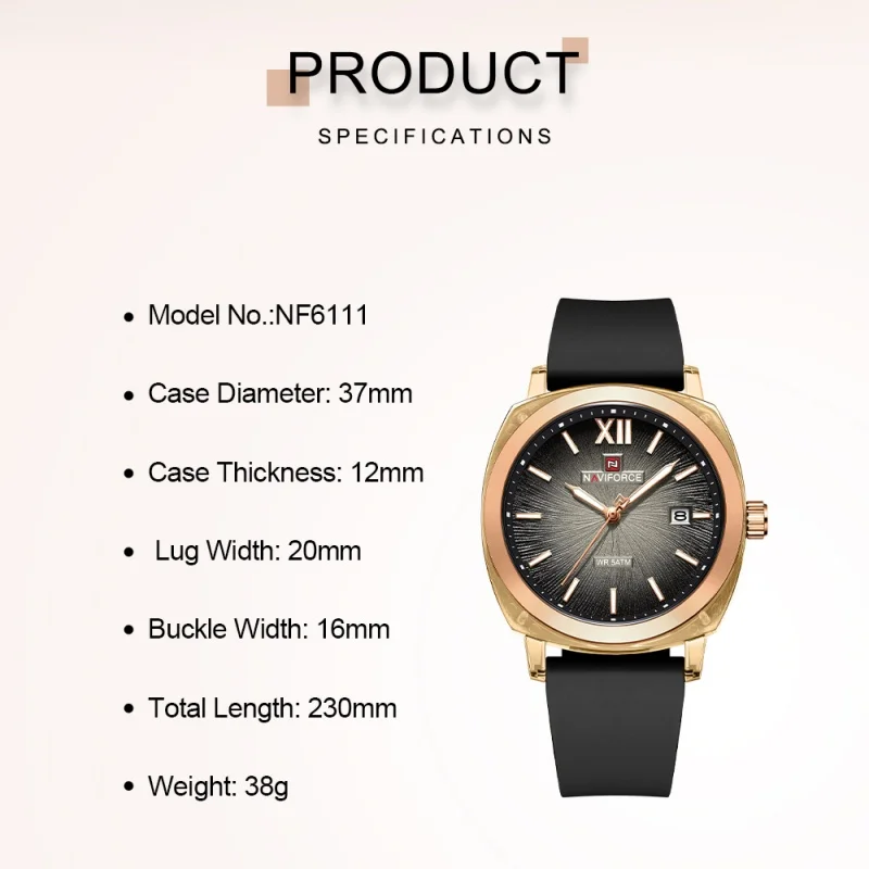 NAVIFORCE Women's Watches Top Brand Luxury Creative Silicone 5ATM Waterproof Watch For Women Fashion Elegant Quartz Wristwatch