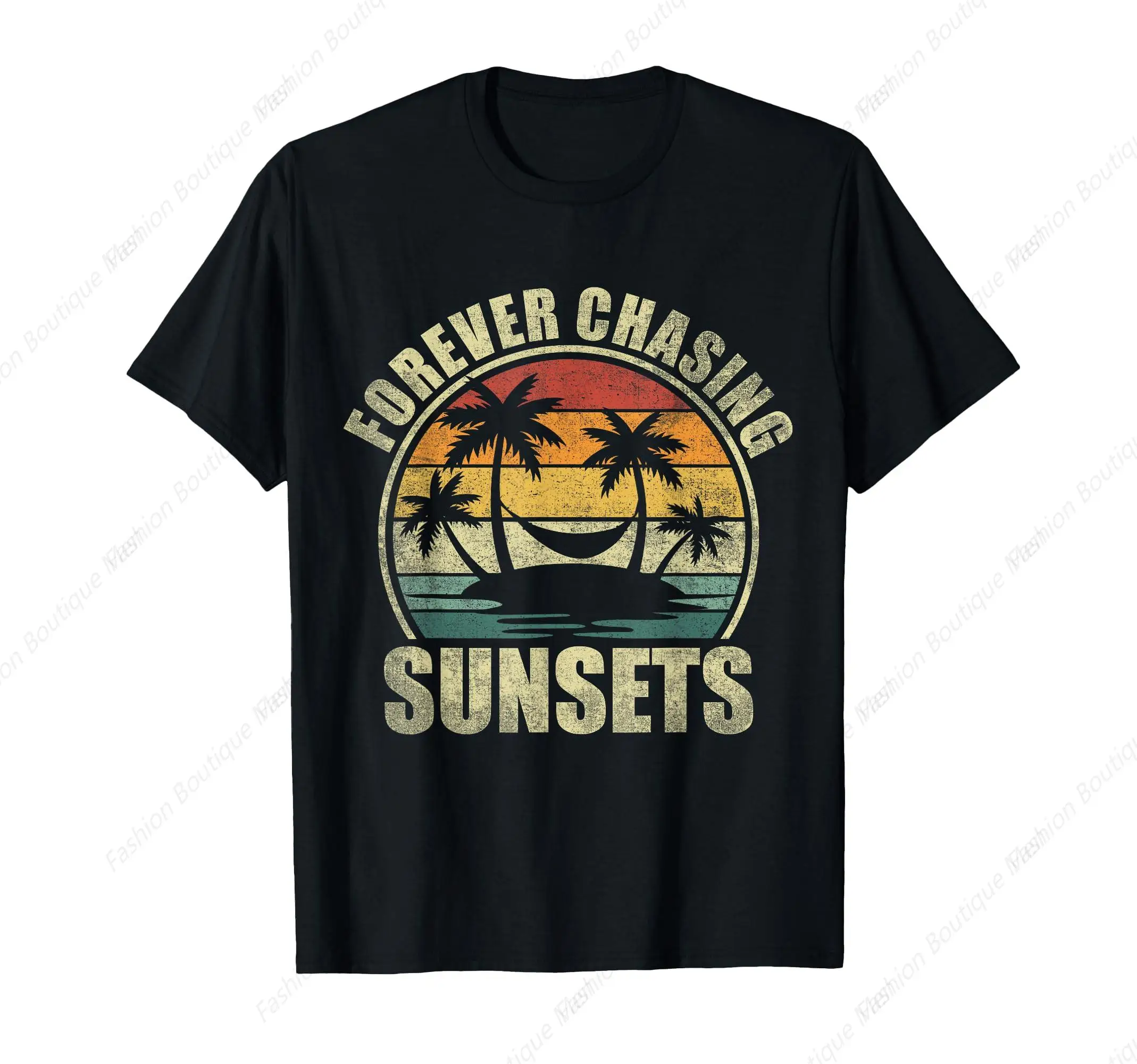 

Vintage Summer Vacation T-Shirt Forever Chasing Sunsets Printing Casual Short Sleeve Personalized Top