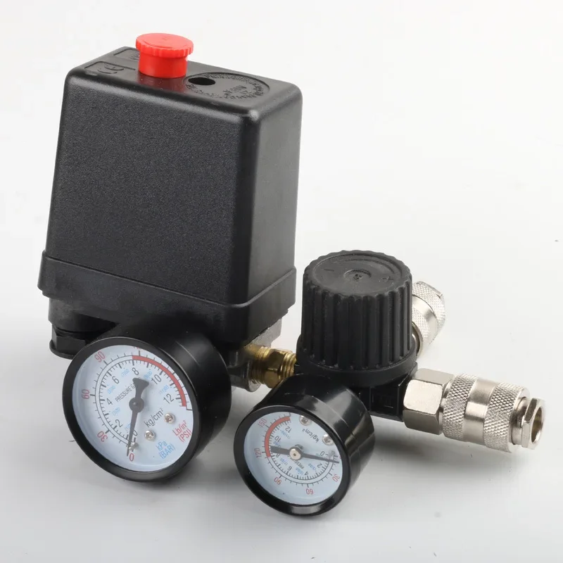 

220V 30-120PSI Air Compressor Pump Pressure Control Switch 4 Port Manifold Relief Regulator Control Valve with Gauge