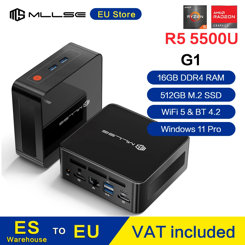 معالج MLLSE G1 Mini PC AMD Ryzen5 5500U 16GB DDR4 512GB SSD WiFi-5 BT4.2 Win11 Pro كمبيوتر صغير للألعاب والعمل