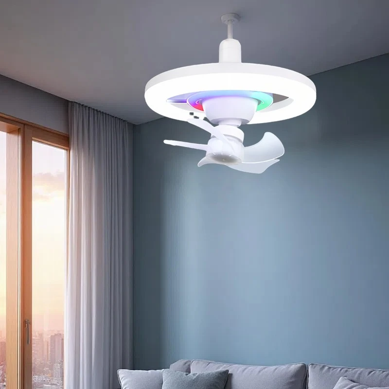 

Ceiling mounted fan E27 light ceiling fan Automatic shaking head RGB/White/Warm lights Remote control Hall/bedroom lighting