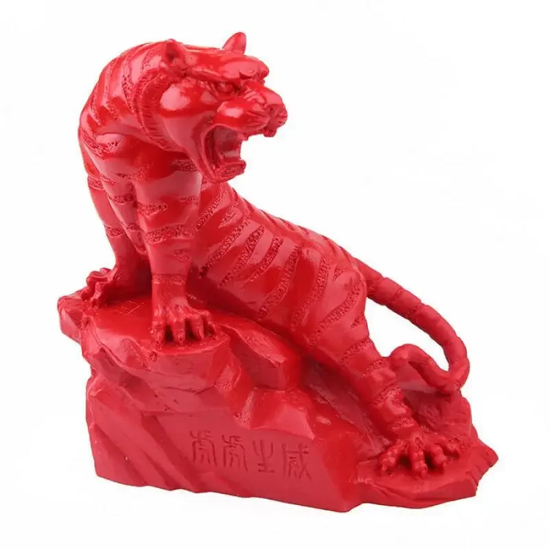 

Chinese 100% Natural Cinnabar Red Jade Hand-Carved Tiger Statue Luguo