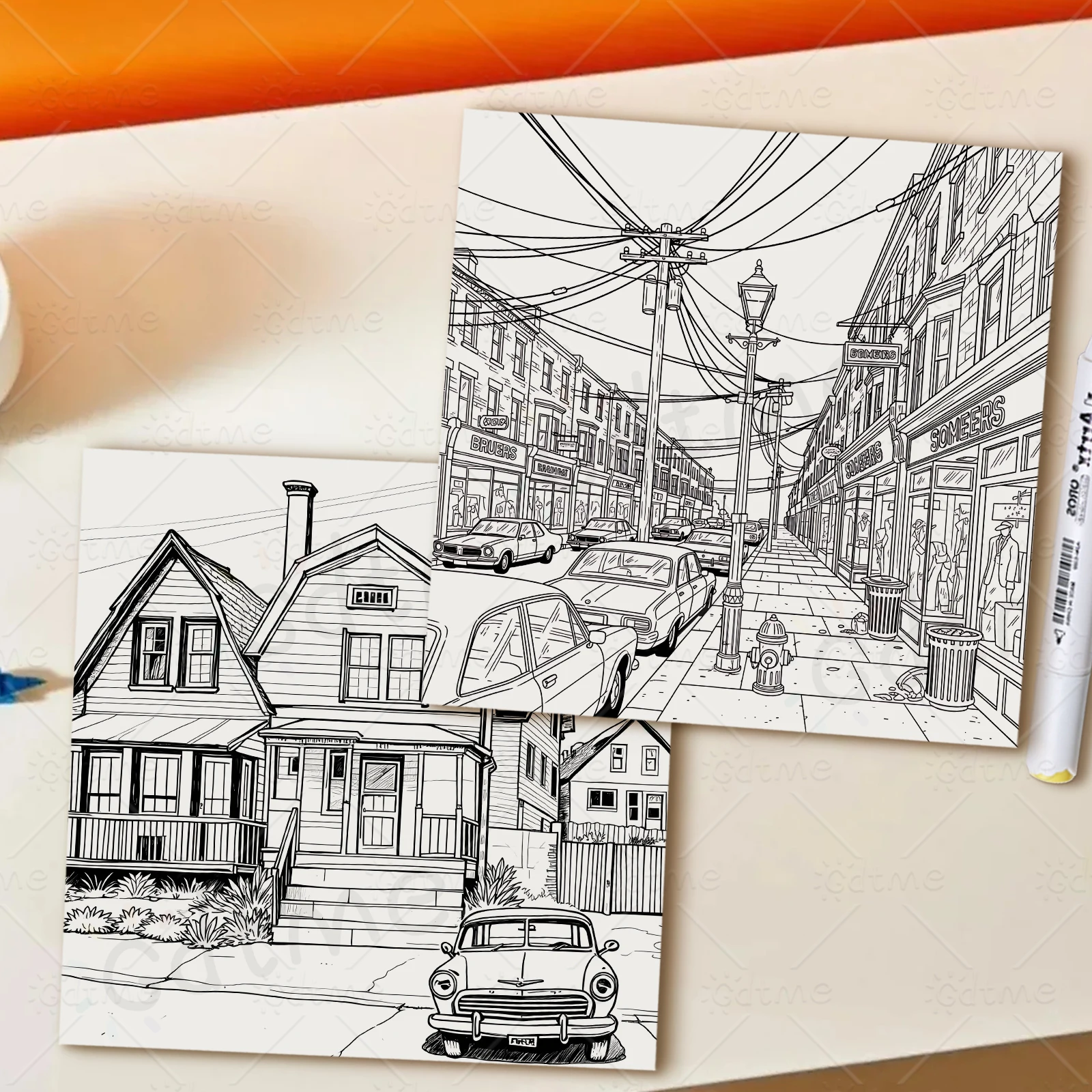 Retro-Straßen-Malbuch für Erwachsene mit Cartoon-Motiven und Einfachen Mustern zur Entspannung, DIY-Malerei und Zeichnen für Jugendliche – Detail 8