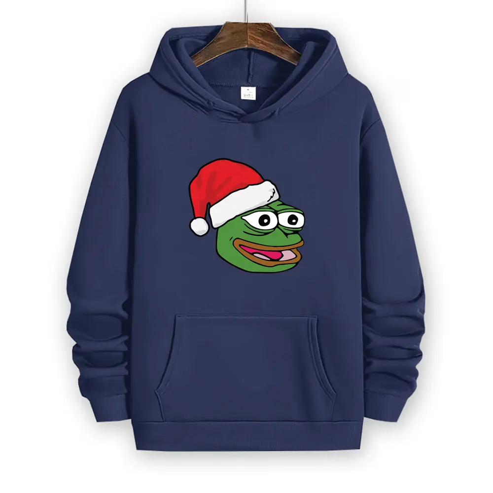 Christmas Character Pepe Frog Thinking Mans Women Hoodie Long Sleeve Hoodie Classic Pair Pullover Funny Tops Cool Trend Hoody