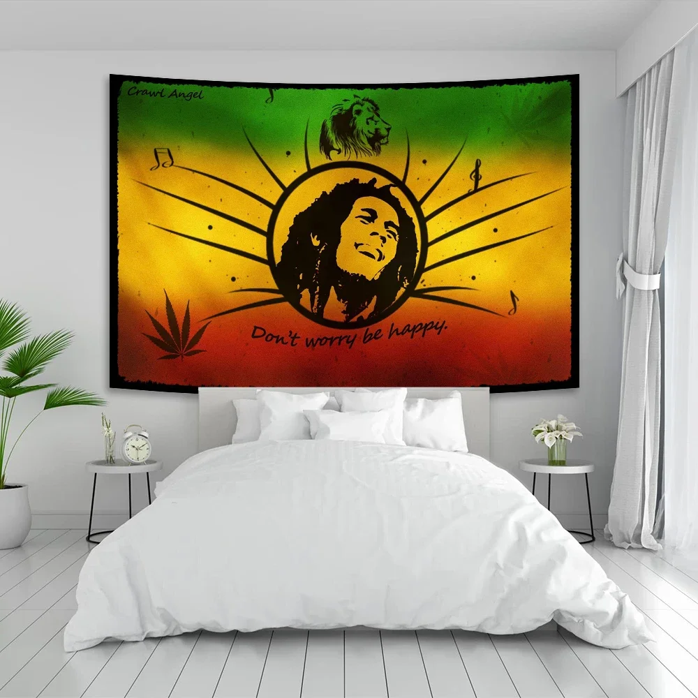 Bob Marley Reggae Rock Nostalgic Old Poster Tapestry Hippie Bar Hotel Wall Art Polyester Decoration