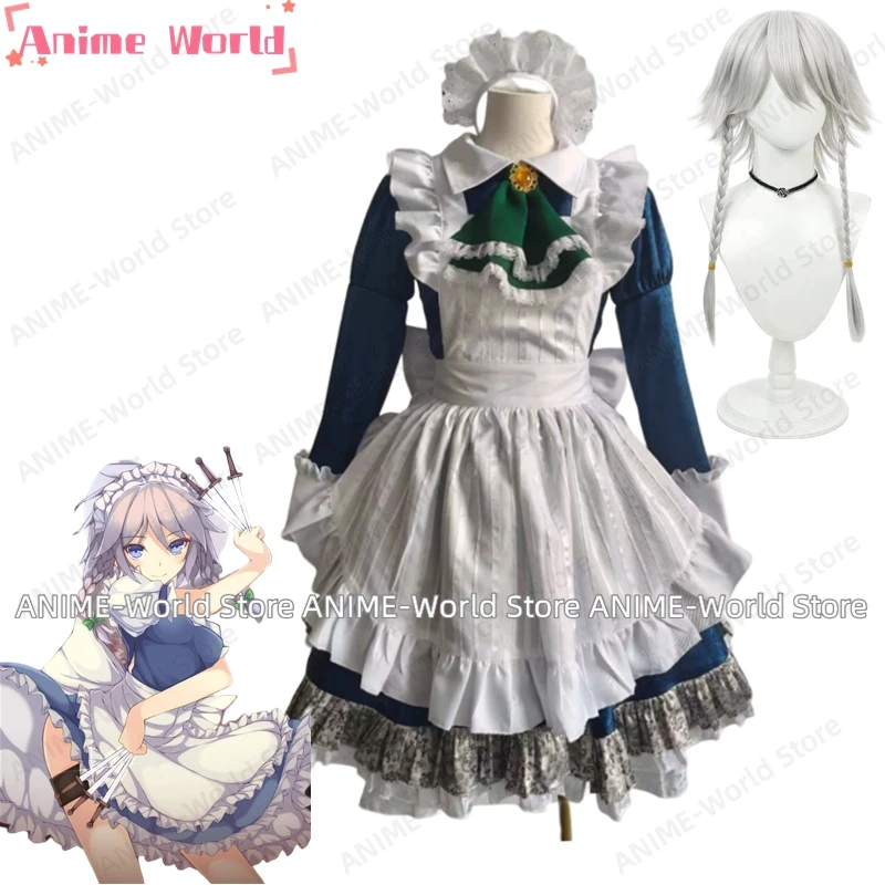 Disfraz de Cosplay de Anime Touhou Project Izayoi Sakuya, tamaño personalizado, para Halloween, Navidad, fiesta de juegos de rol, vestido con peluca para hombres y mujeres