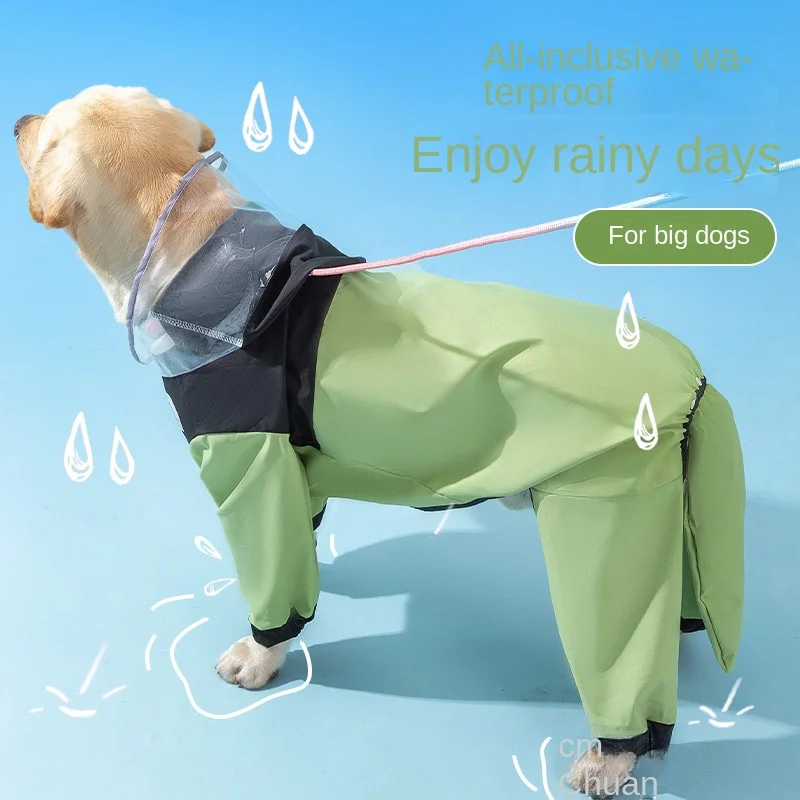 

Fashion Stitching Big Dog Raincoat Golden Retriever Out Large Dog Four Feet All-Inclusive Waterproof Poncho Pet Supplies