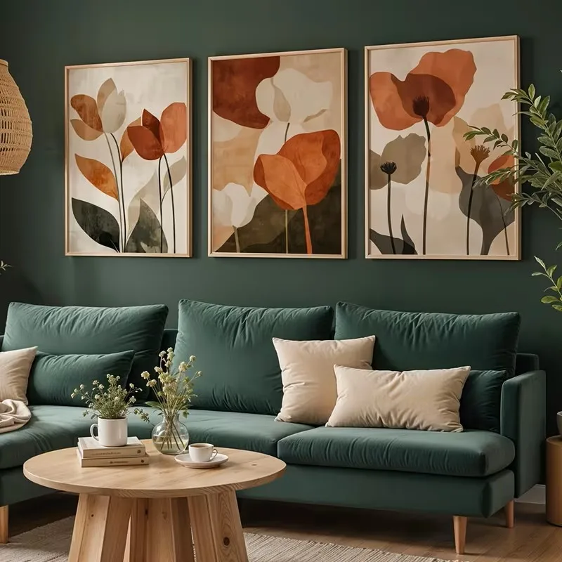 

3pcs Abstract Plant Art Earth-toned Flower Canvas Posters Bohemian-style Beige Flower Wall Paintings Home Decoration Living Room