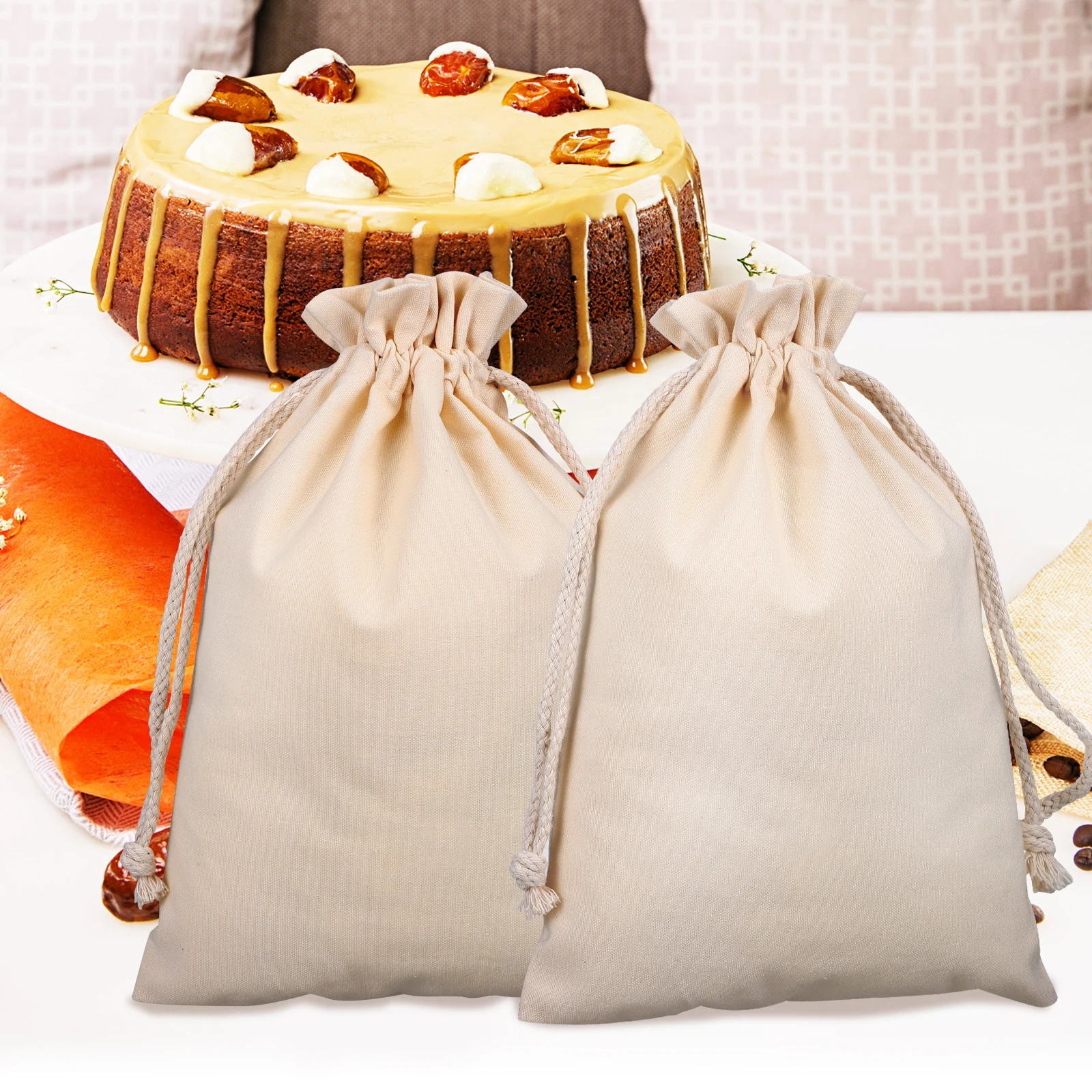 

10pcs Bag 21x30cm Cotton Muslin Beige Fabric Gift Bags Drawstring Craft Storage Pouch Gift Card Cloth Bags Home Organization