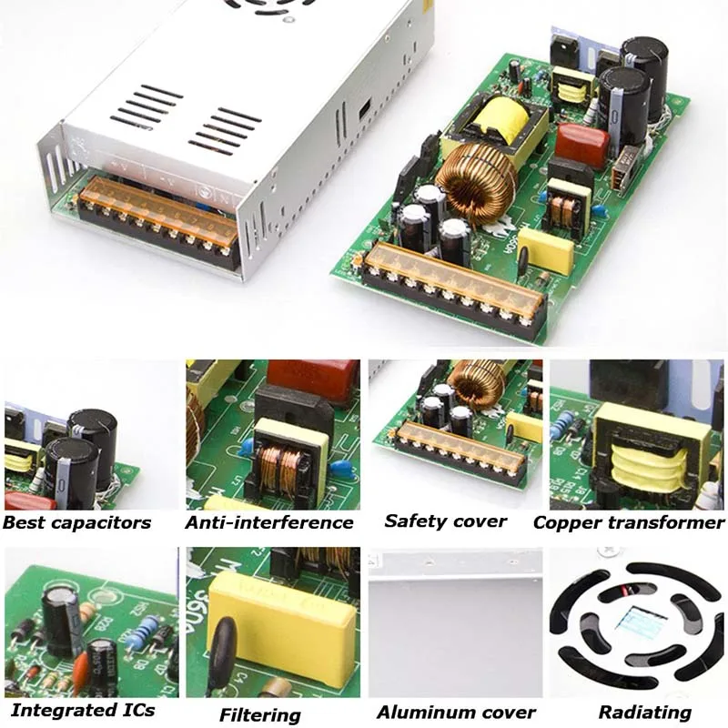 Transformador de iluminação LED, AC 100V-240V para DC 5V, 12V, 24V, comutação de alimentação, 1A, 2A, 3A, 5A, 10A, 20A, 30A, driver LED