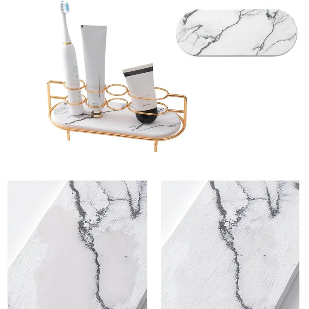 Four Slot Toothbrush Holder Stand Bathroom Vanity Organizer Diatomite Absorbent Drying Mat Shelf For Modern Home Decor