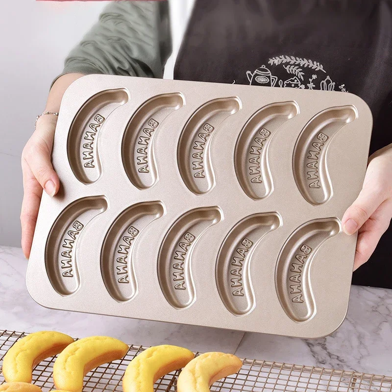 10 Hole Baking Pan Carbon Cake Baking Mold Baking Tray Non-Stick Muffin DIY Banana Cake Pan Moulds Baking Pans Bakeware Tools