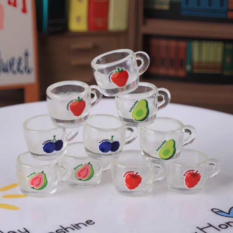 5pcs Mini Cute Fruit Mini Cup Drink Cup Model Resin DIY Dollhouse Miniature Scene Decor Pendant Doll Accessories Decoration
