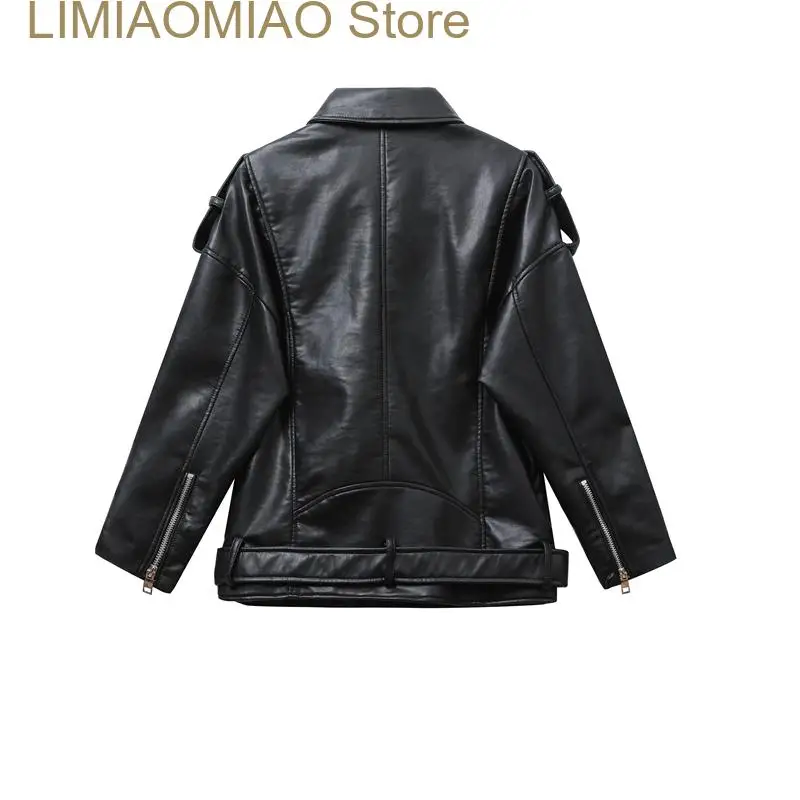 New Women\'s spring autumn style black imitation leather locomotive style loose jacket coat handsome pu motorcycle top