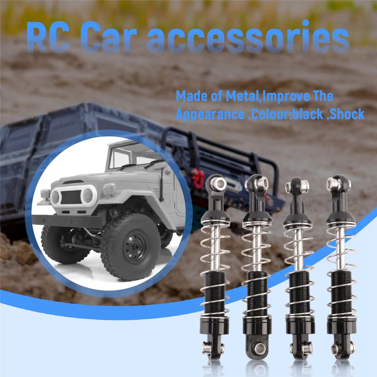 

Durable 4 Pcs Metal Shock Absorber Damper for WPL C14 C24 C34 MN D90 D91 D96 D99 D99S MN90 MN99S RC Car Upgrade Parts,Black