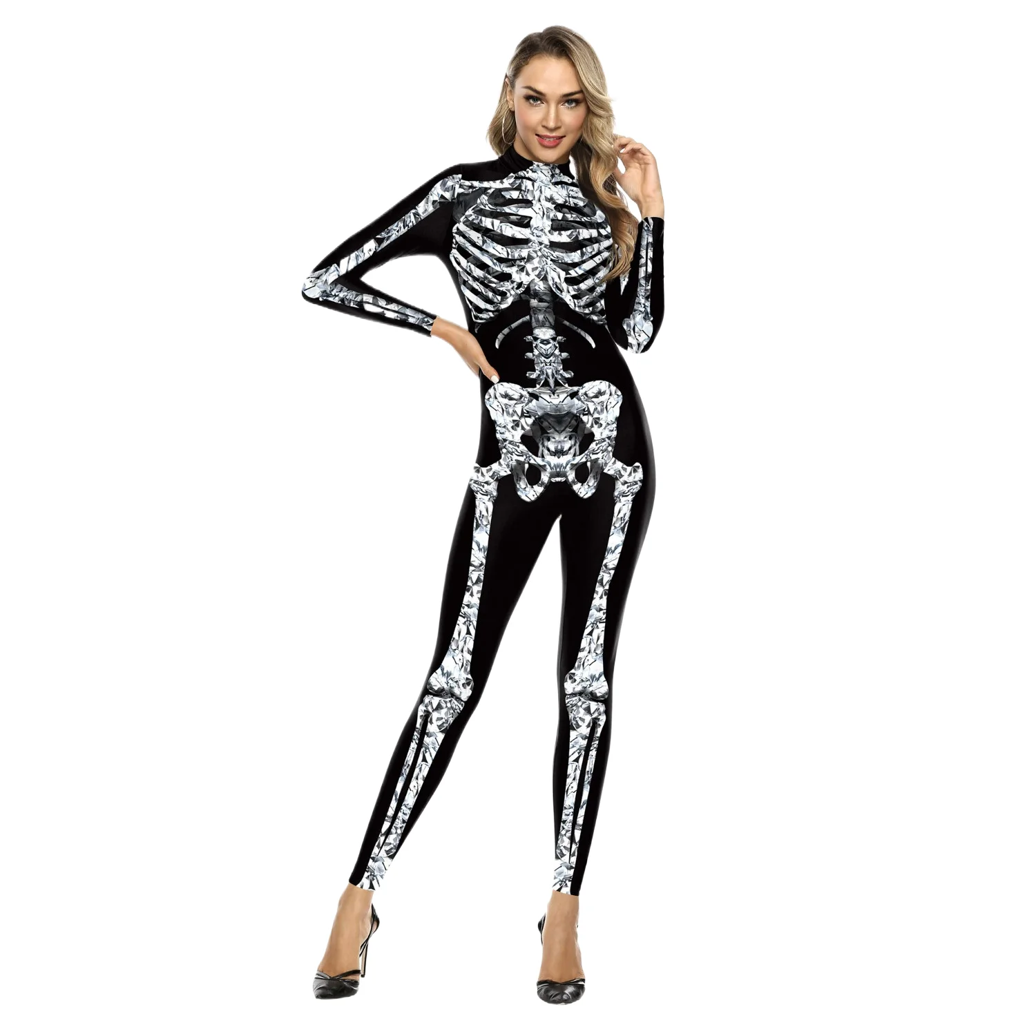 

New Adult Women 3D Had Halloween Cosplay Fancy Dress Spandex Jumpsuit Long Sleeve Cosplay New Jumpsuit