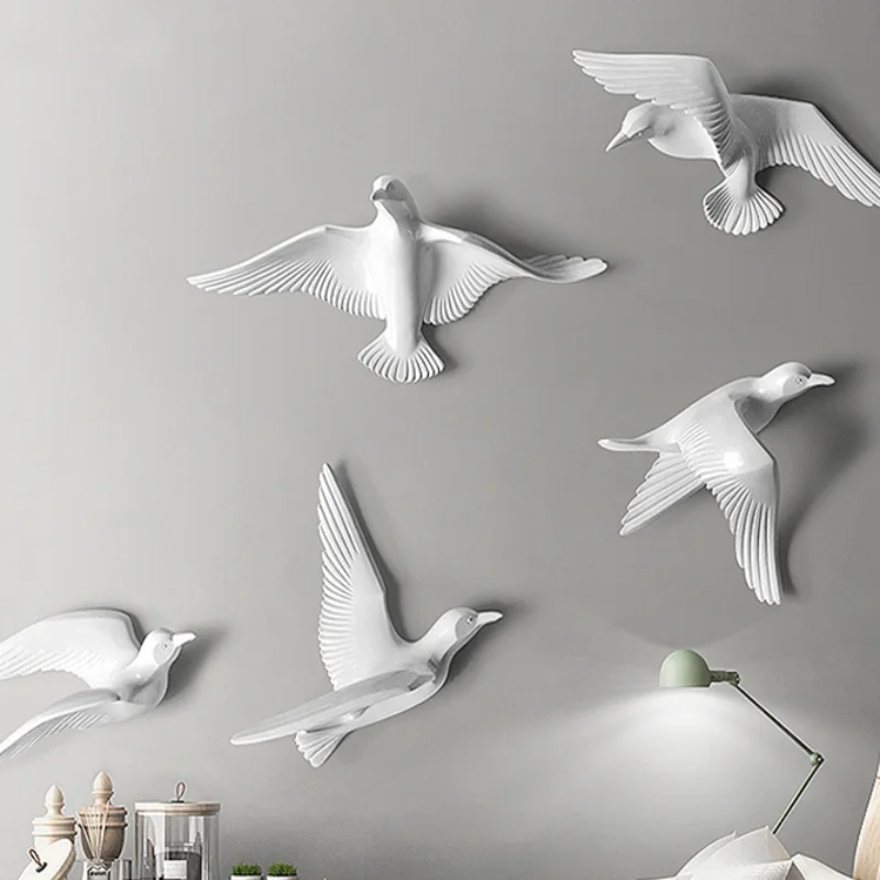 Bird Three-dimensional Wall Decoration Ceramic Seagull Dining Room Background Decor Pendant