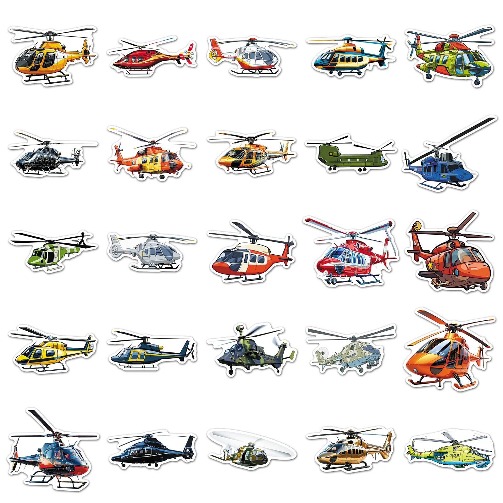 

50PCS Helicopter Sticker Transport Helicopter Armed Helicopter Vehicle Decorative Laptop Phone Case Waterproof Sticker Kids Toy