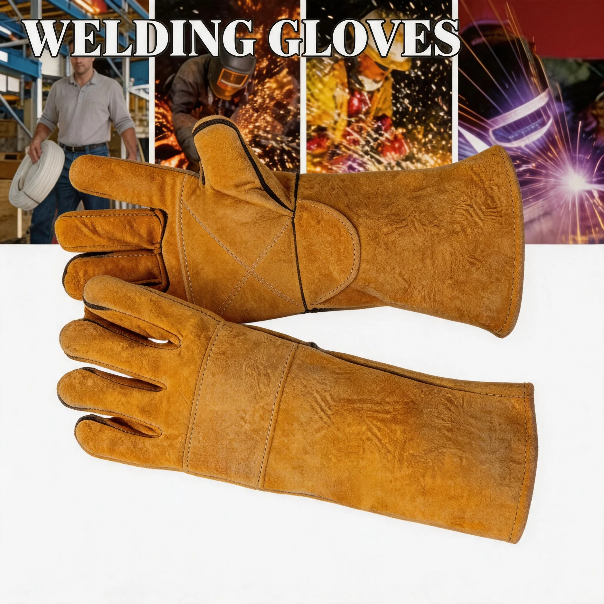 1/2 Pair Metal Welding Protector Flame-retardant Welding Work Gloves Heat-proof Yellow Gloves Soldering Welding Gloves Tools