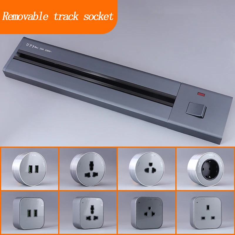 

Eu Universal Track Socket Removable Surface-Mounted Guide Rail Socket Usb 13A Socket Type-c Multi-Function Custom Combination