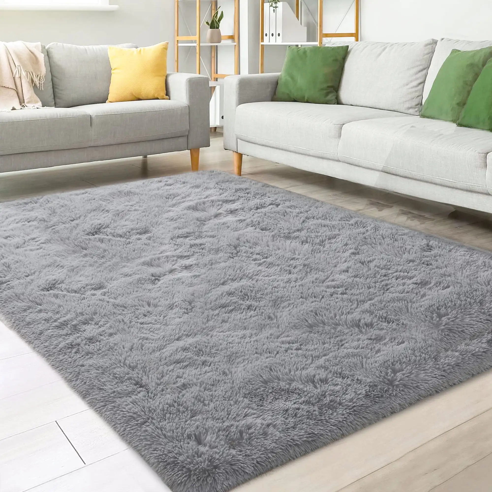 Shag Area Rug, 8' x 10' Soft Fluffy Area Rugs for Living Room Bedroom Kids Room Decor Carpet, Light Gray