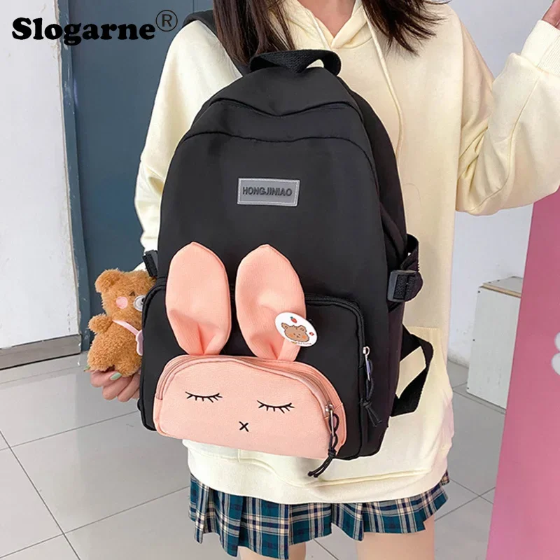 Preppy Cartoon Kawaii Rabbit Women Handbags Japanese Cute All Match Sweet Backpacks Girls Students Y2k Personality Schoolbags