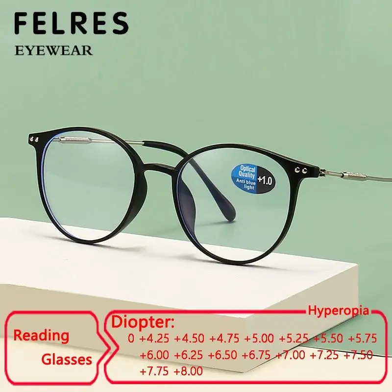 

Rivet Round Old People Anti Blue Light Glasses Clear Lens Reading Glasses Elderly Highly Diopter +4.25 4.75 5.0 5.25 5.5 6.0 8.0