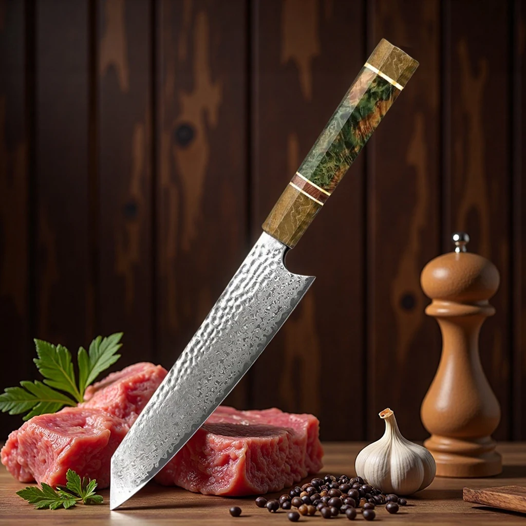 8‑Inch Chef Knife, 67‑Layer VG10 Damascus Steel Kitchen Knife With Solid Wood Handle, Cooking Knife For Vegetable Meat Cutting