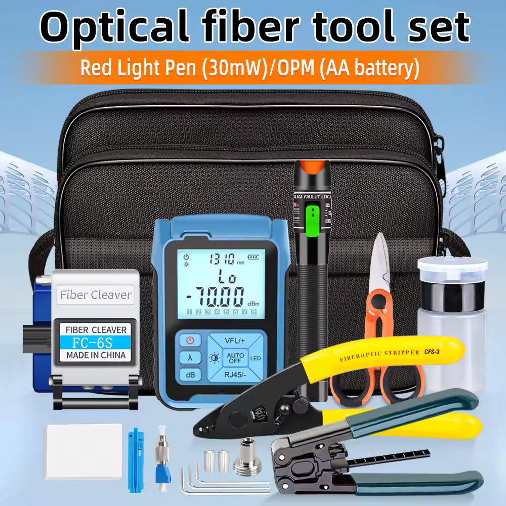 SAIVXIAN FTTH Kit de herramientas de fibra óptica con cuchilla de fibra -70 ~ + 10dBm MINI medidor de potencia óptica localizador Visual de fallos 30mw FC-6S