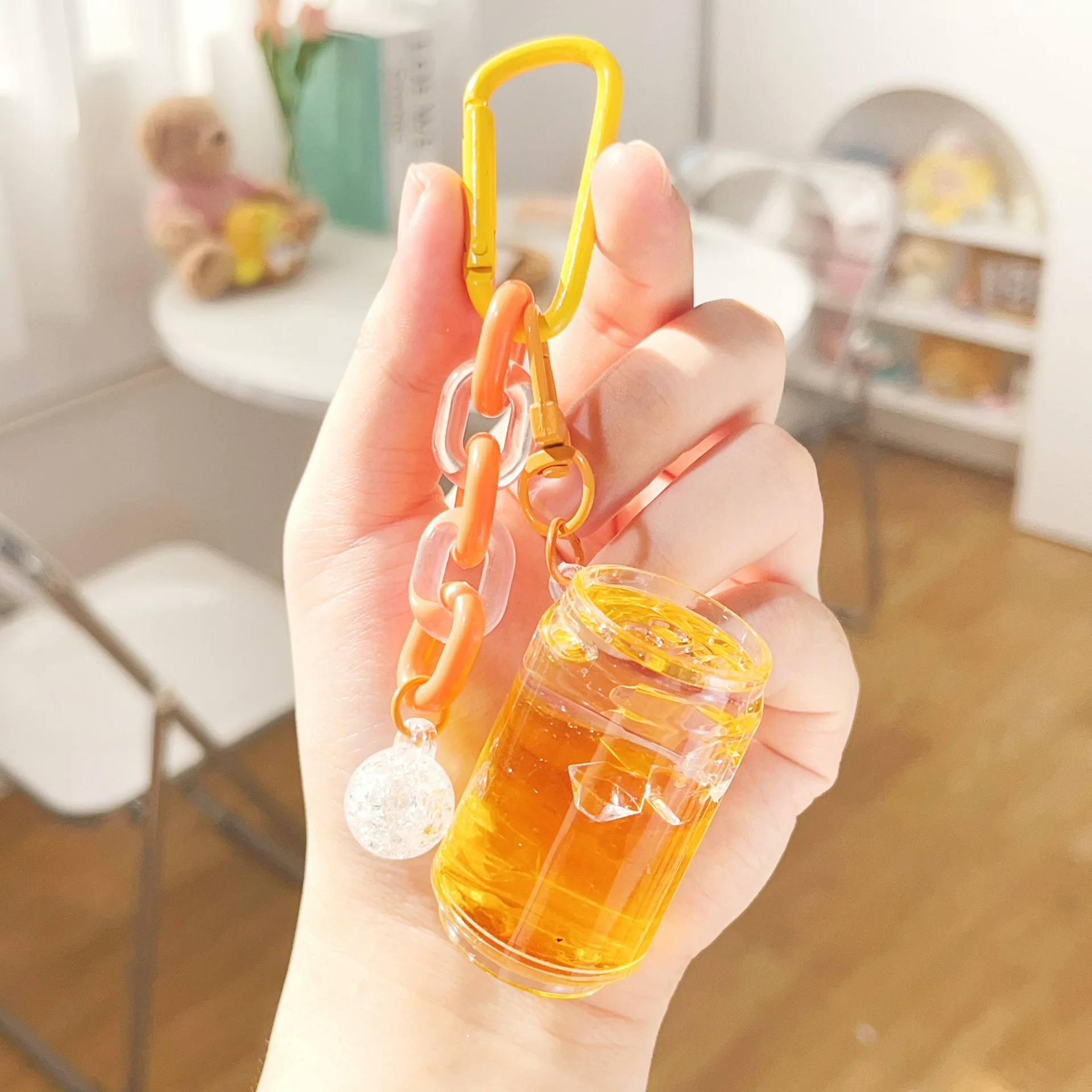 Cute Liquid Acrylic Can Cup Keychain Floating Sequin Colorful Milk