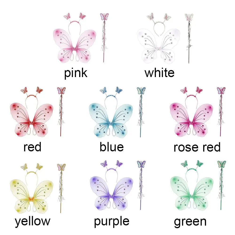 New Colorful Angel Butterfly Wings Fairy Magic Wand For Dance Party Ladies Girl  Princess Hair Hoop Fancy Dress Set