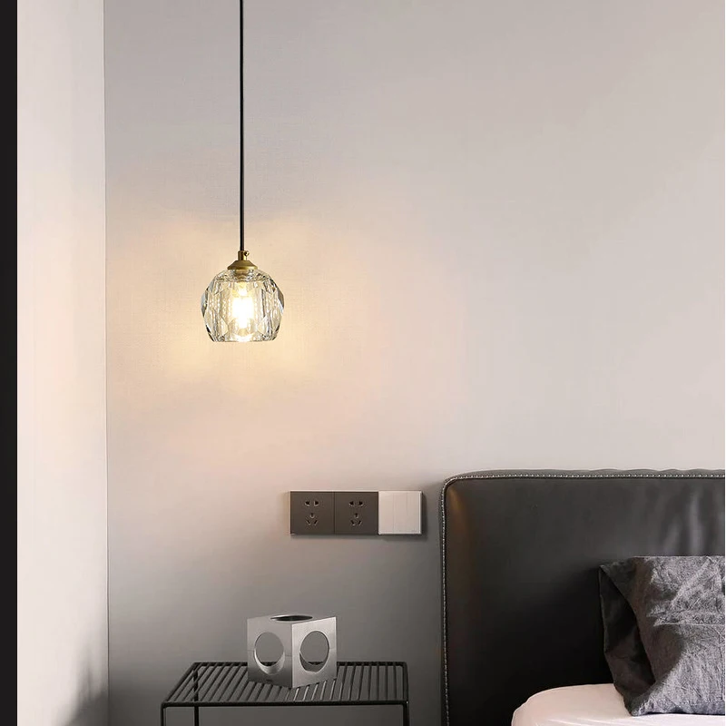 High End Crystal Pendant Lamp, Bedroom Bedside, Cobre, Ouro, Restaurante moderno, Luz, Luxo Pendant Wire, Luminária