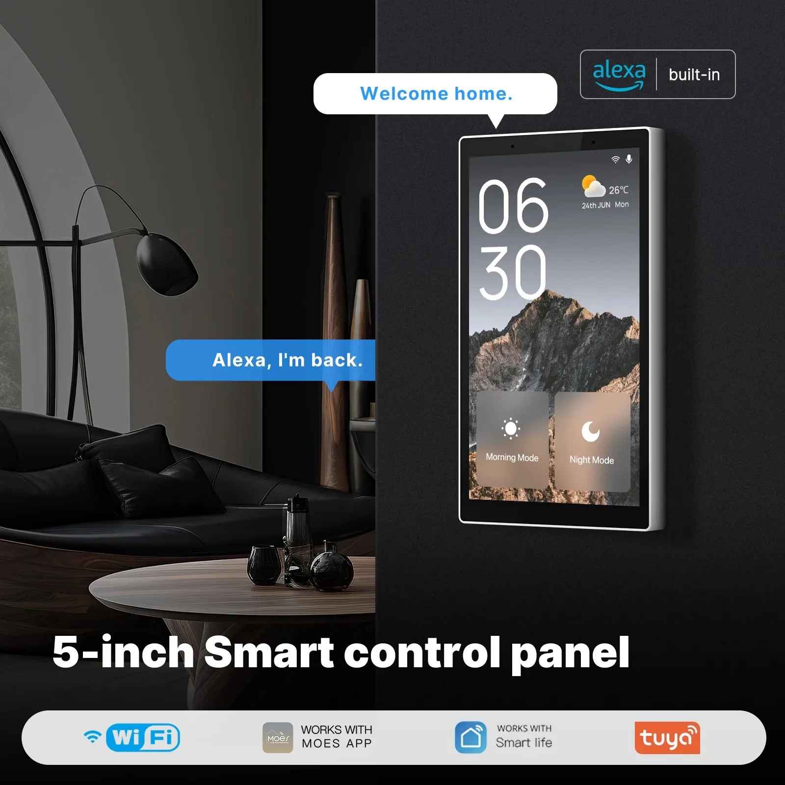 Glomarket Tuya Control Panel 5inch Wi-Fi+Ble+Zigbee US Multi-function Music Smart Control Panel