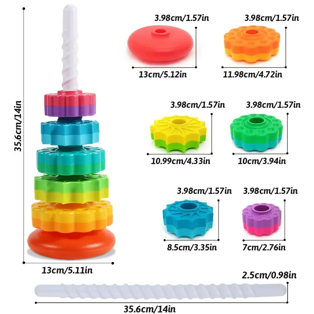 Montessori Rotating Rainbow Tower Hand-eye Coordination Color Recognize Rotating Screw Bolt Toys Safety Perception Training