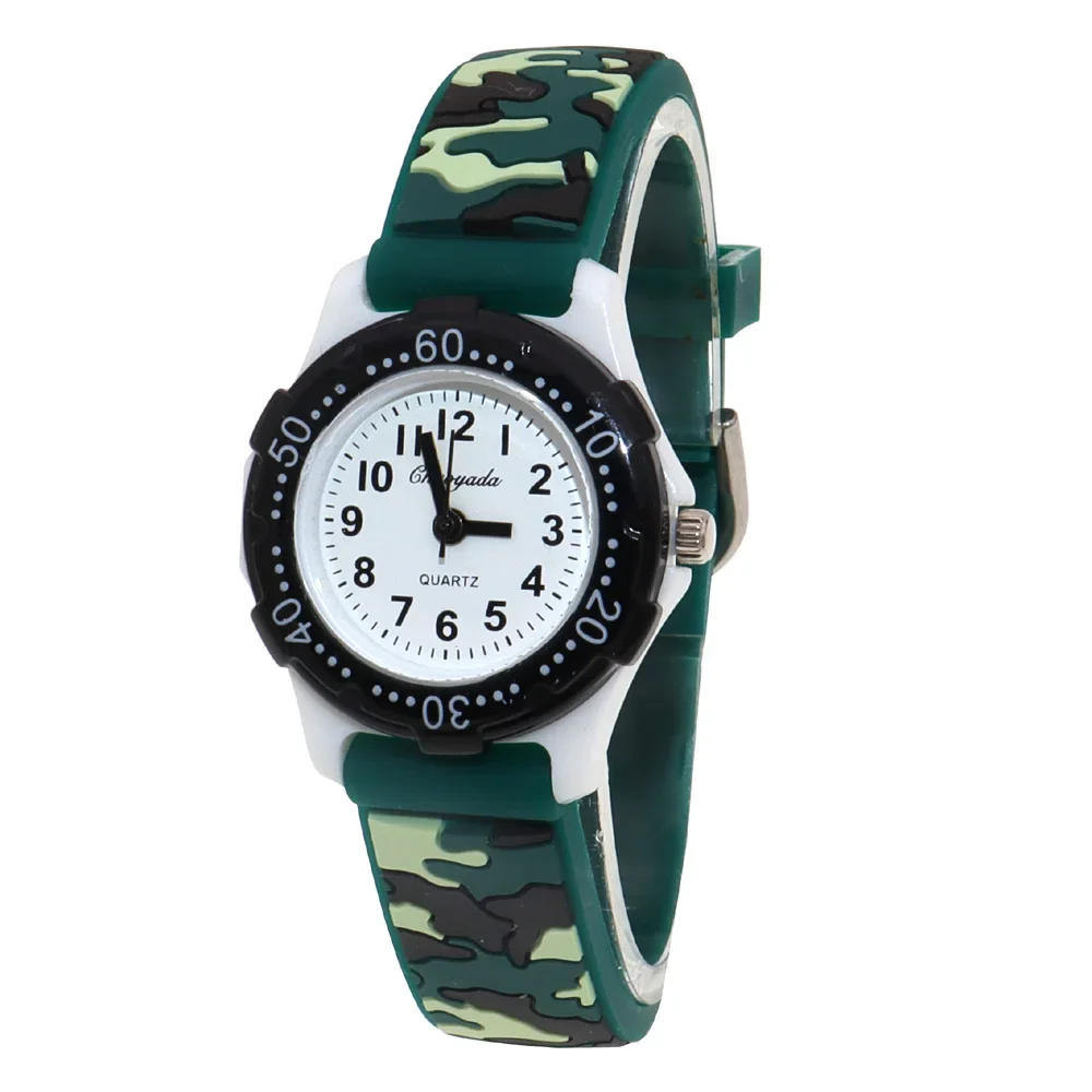 Camouflage Silicone Strap Quartz Watch for Boys Girls - Digital Waterproof Wristwatch for Kids Students