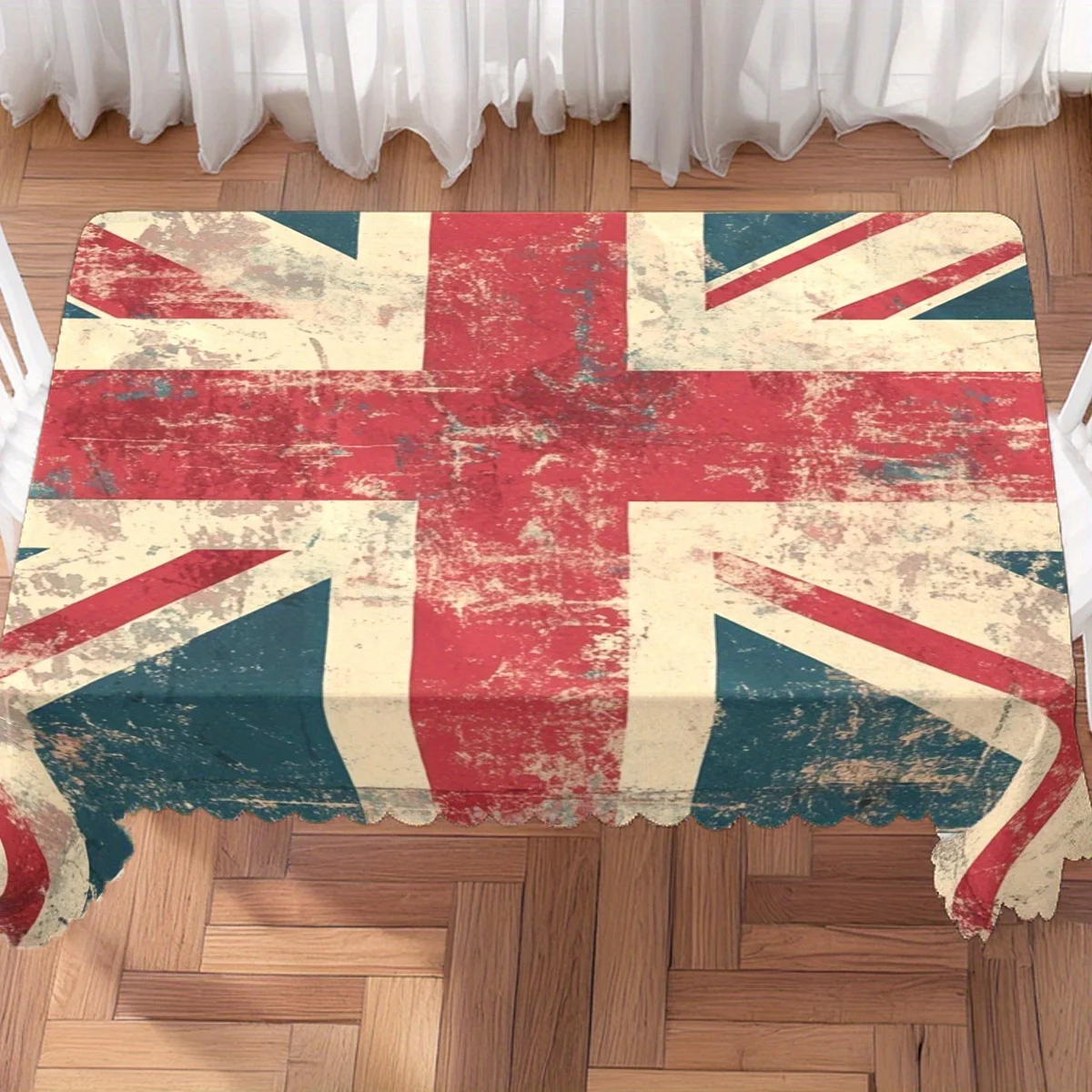 Distressed Union Jack Flag Tablecloth, Soft Rectangular Washable Table Cover for Daily Dining & Warm Family Gathering Decoration