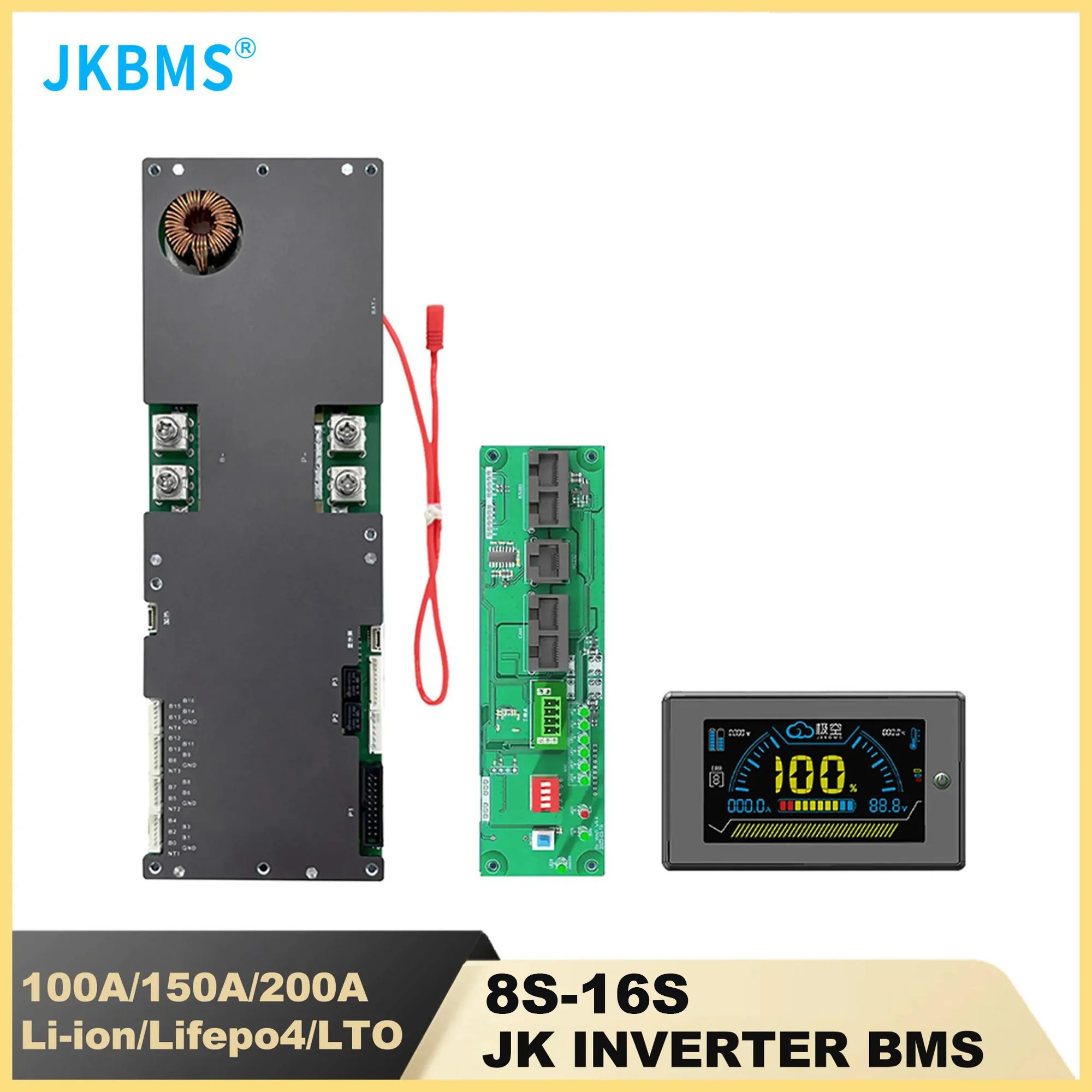 JKBMS Smart Inverter BMS 8S 16S 24V 48V 100A 150A 200A 8S-16S Family Energy Storage Lifepo4/Li-ion/LTO For Growatt Deye Inverter