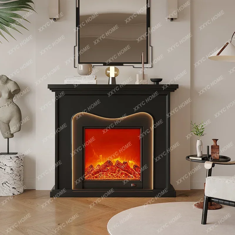AACream Style Fireplace Decorative Cabinet Simulated Flame Villa Storage Rack