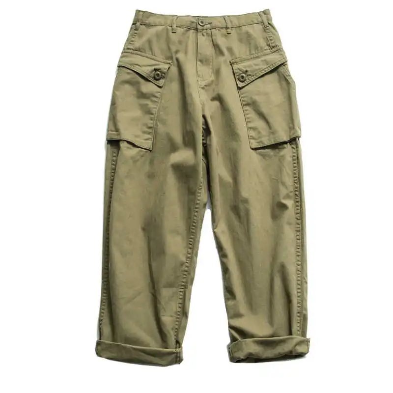 

American Casual Loose Straight Leg Trendy Men's Wide Leg Pants with Multiple Pockets Casual Fabric Trousers