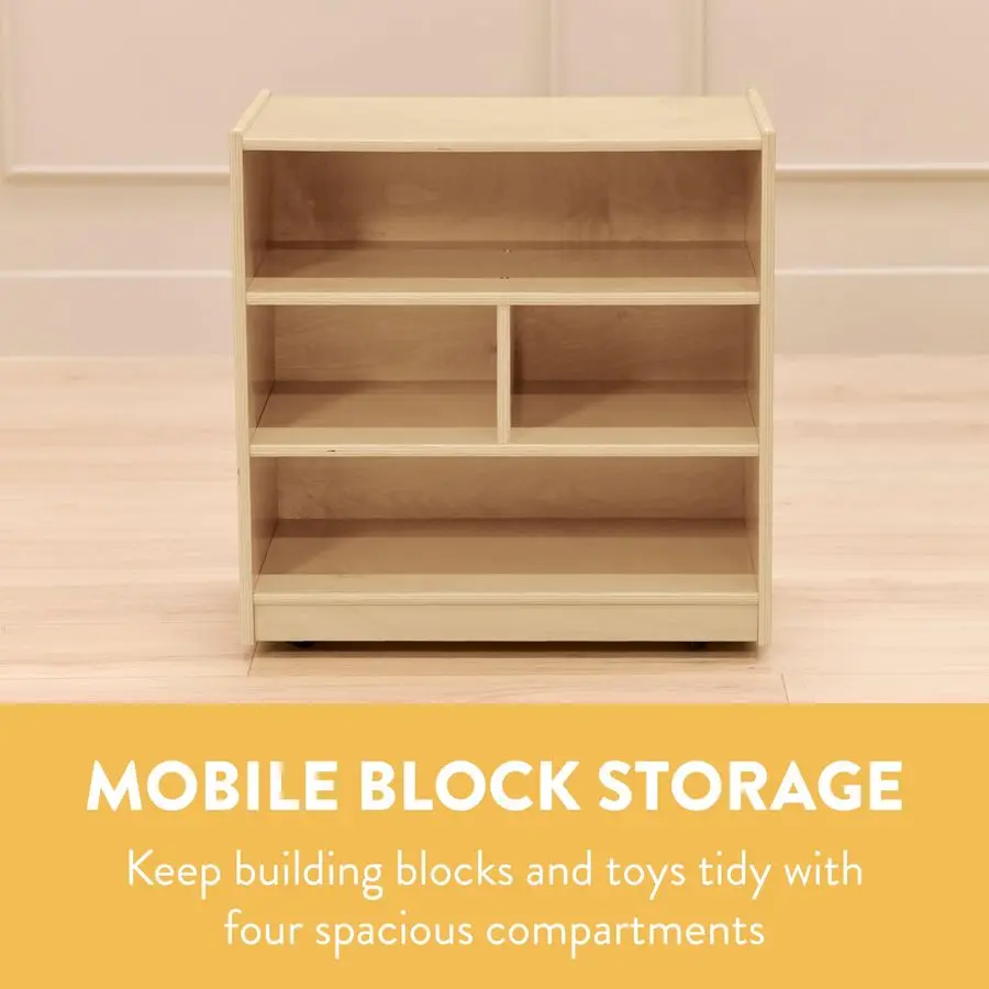 Mobile Block Storage Cabinet, Starter, Toy Organizer, Natural